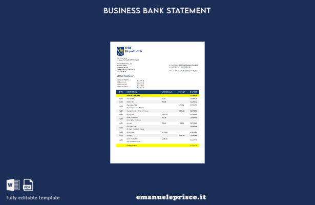 stile verificato Modello di estratto conto di controllo aziendale RBC Royal Bank